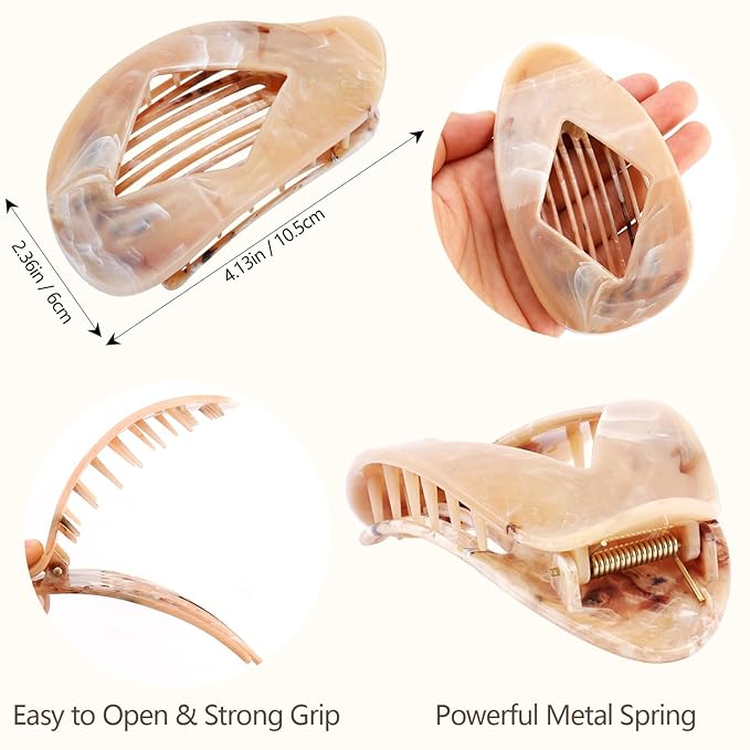 Marble Flat Round Hair Clips Duckbill Large Claw Clips for Thick Medium Thin Hair 6Pcs Non Slip Oval French Barrettes Accessories for Women Girls
