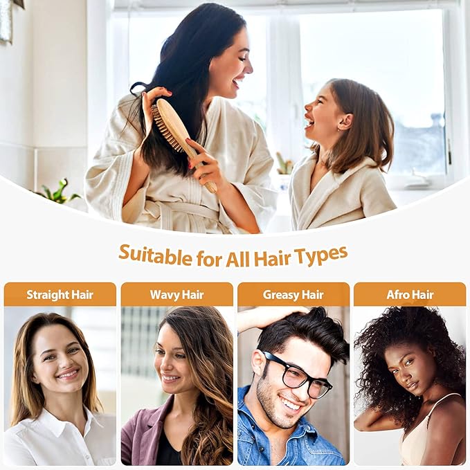 Pack of 2 Hair Brush with Bristles, Massages Scalp Anti-Static Hair Detangle for All Types, Lightweigh (Oval)