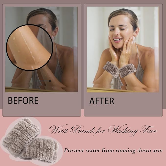 20 Pcs Wrist Bands for Washing Face, Elastic Absorbent Face Washing Wristbands, Women's Wrist Towels Spa Wristbands for Stop Water from Flowing Down Your Arm (Style 1)