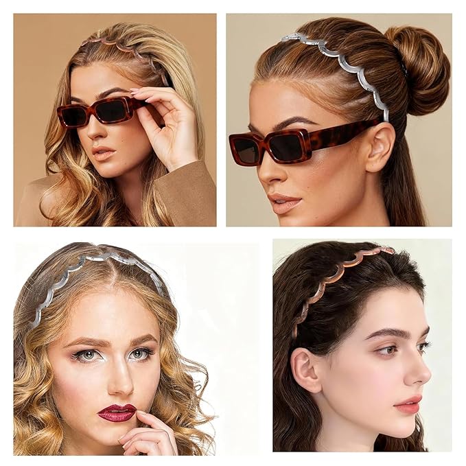Zigzag Headbands for Women, 2-Pack U-Shaped Hair Comb Headbands, Non-Slip Slick-Back Hair Accessories, Snake Print Gray & Brown Recycled Plastic, Teeth Hairband for Everyday Styling & Workout