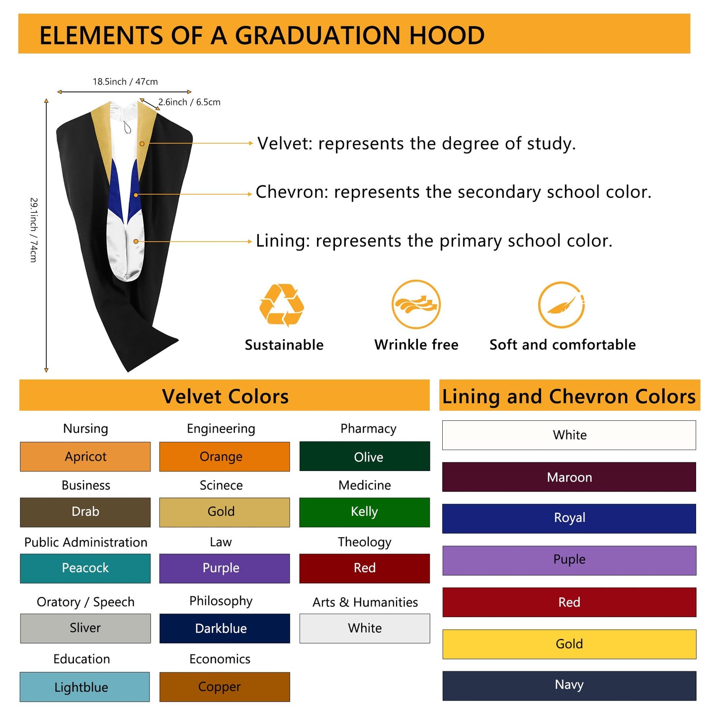GraduationMall Unisex Deluxe Bachelor Graduation Hood - white/royalblue/white
