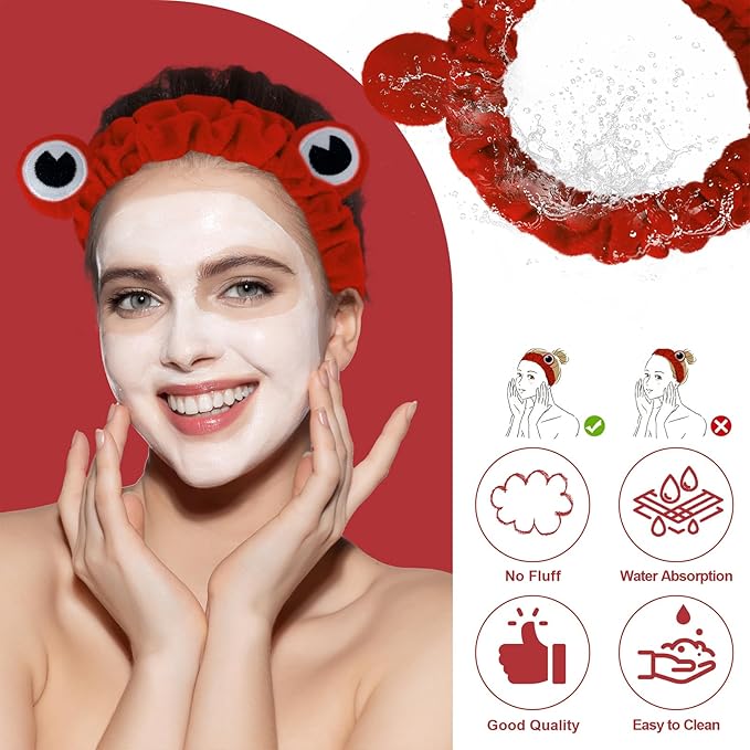 Jowmoy red Frog Eye Elastic Headband - Versatile for Spa, Skincare, Makeup, Face Wash, Fun Gift for Women (1 Pack)