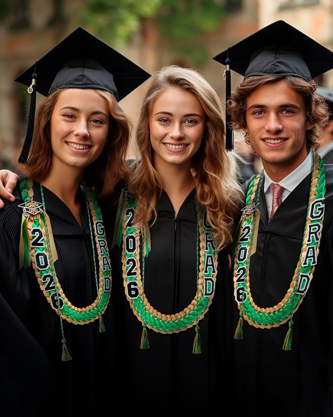 ALKB 2026 Graduation Lei Set - Two-Tone Braided Ribbon with Honor Cord, Unisex Graduation Gift for Graduates, Polyester