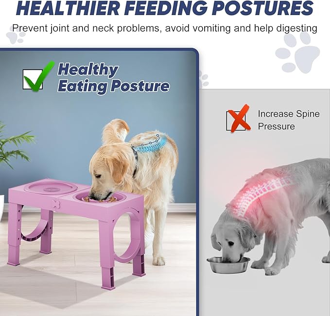 XIAZ Elevated Dog Bowls Large Breed Raised Dogs Bowl Stand Large/Medium Sized Dog Slow Feeder Dogs Bowls Food Water Stands 5 Heights Adjustable 9/11/12/14in Pet Feeder Dish Station