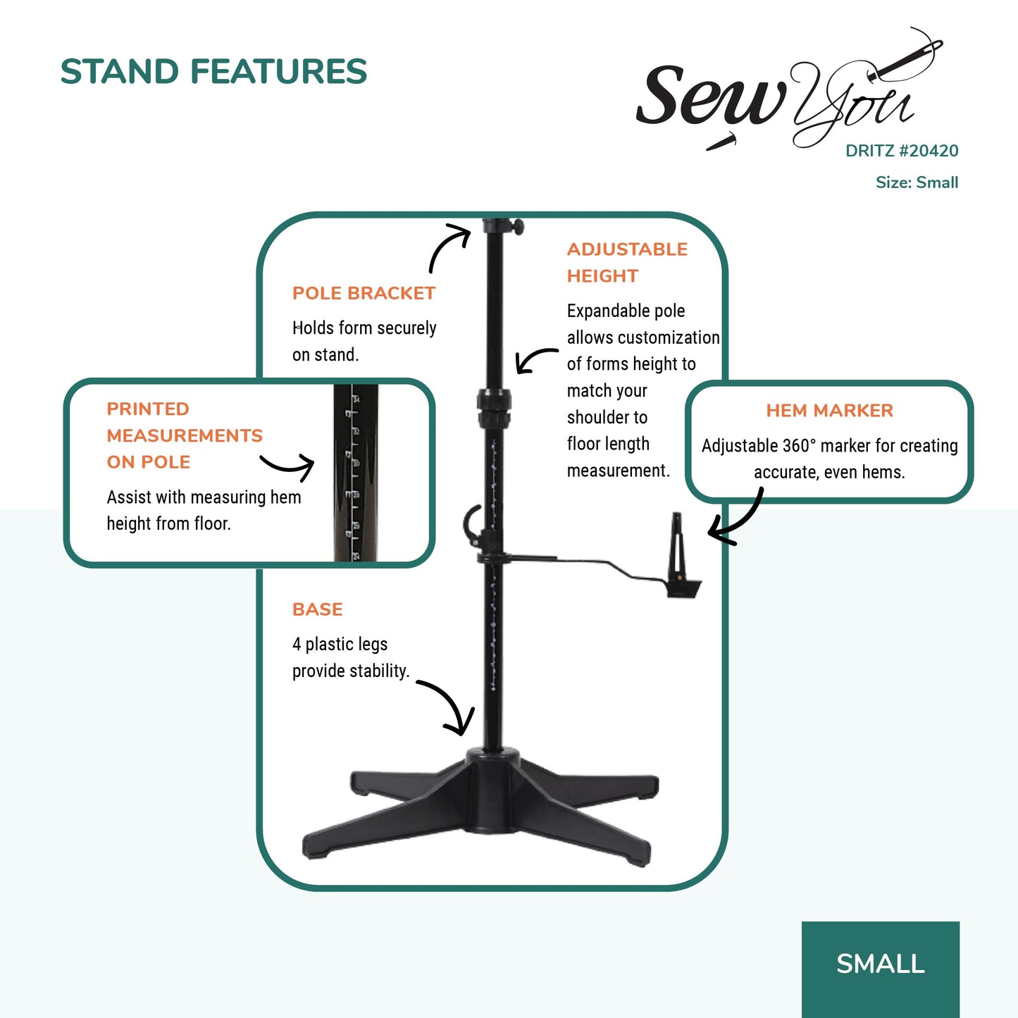 Dritz Sew You Adjustable Dress Form - Small/Medium Sizes US 4-12 - Female Clothing Mannequin for Sewing, Fitting, and Draping - Pinnable Sewing Mannequin with 12 Dials for Fitting + 360 Hem Guide