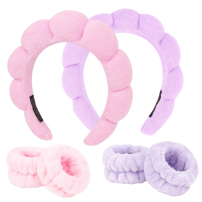 6Pcs Spa Set, Terry Cloth Headbands & Wrist Washbands for Face Washing