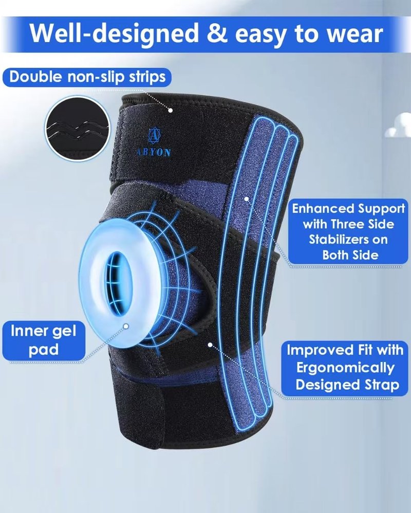 ABYON Knee Brace for Men & Women Meniscus Tear, ACL, Arthritis, Knee Support with Triple Side Stabilizers and Adjustable 360° Wraparound Strap for Maximum Knee Pain Support and Fast Recovery - Please Check How To Size Video