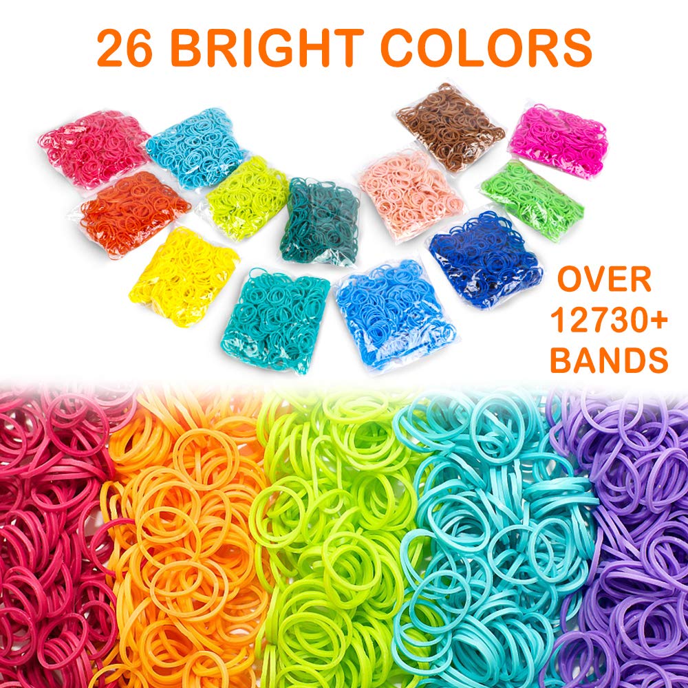 12730+ Loom Rubber Bands Refill Kit in 26 Color with 500 Clips,6 Hooks, Premium Bracelet Making Kit for Weaving DIY Crafting Gift