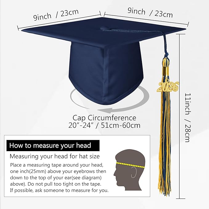 GraduationMall Matte Graduation Cap with 2026 Tassel for High School & Bachelor