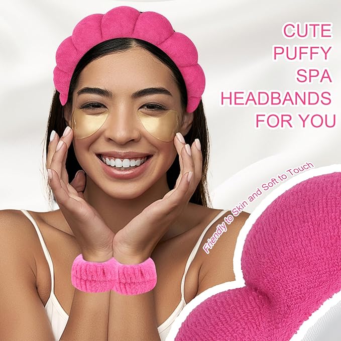 6Pcs Spa Headband and Wrist Washband Set, Skincare Makeup Headband, Sponge Face Wash Band, Terry Cloth Puffy Hair Band for Washing Face