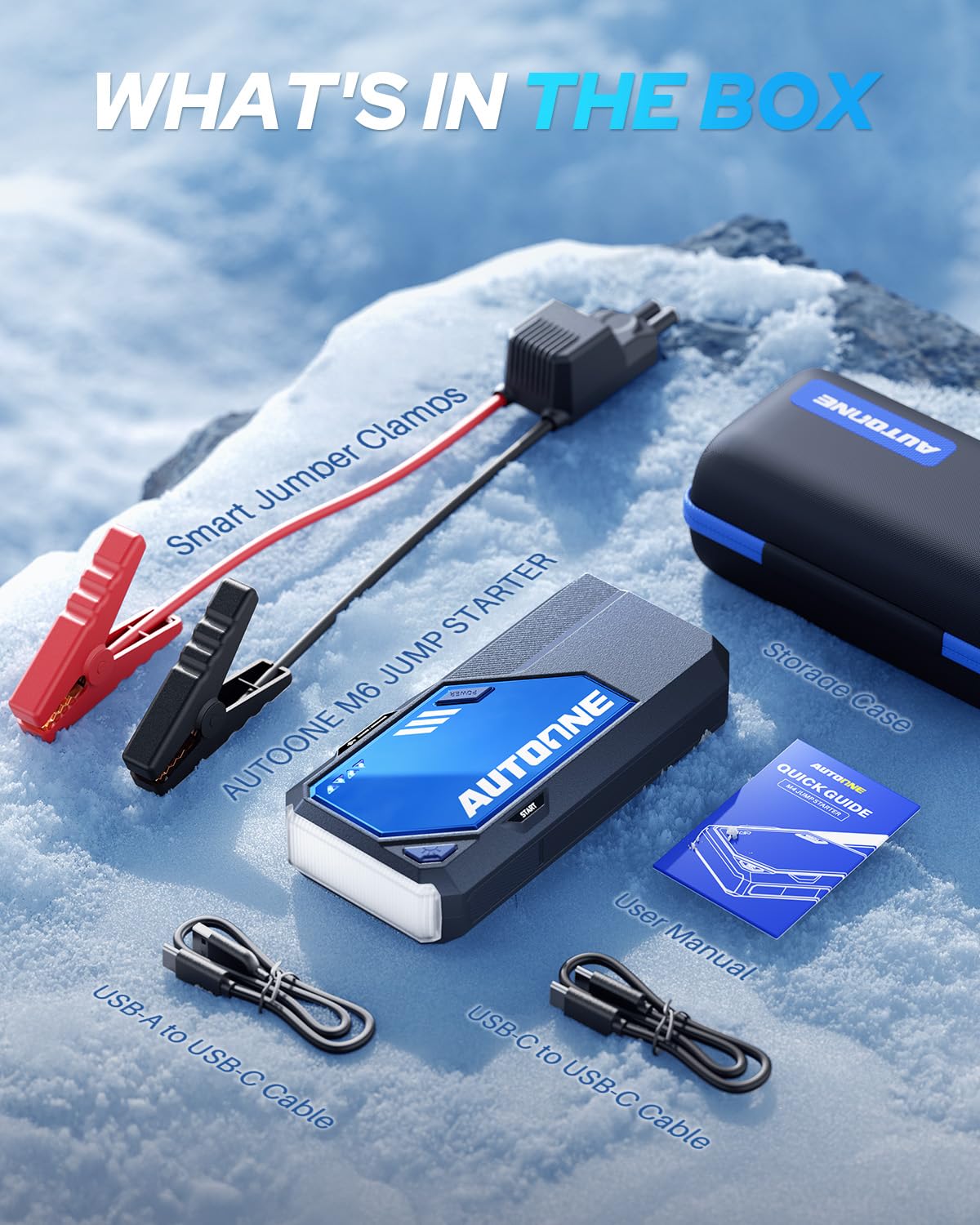 AUTOONE 10000A Car Jump Starter 24000mAh Car Battery Jumper Starter Portable 12V (All Gas/All Diesel) 168W DC Jump Box for Car Battery with Built-in Booster, Type-C Fast Charge Jump Pack