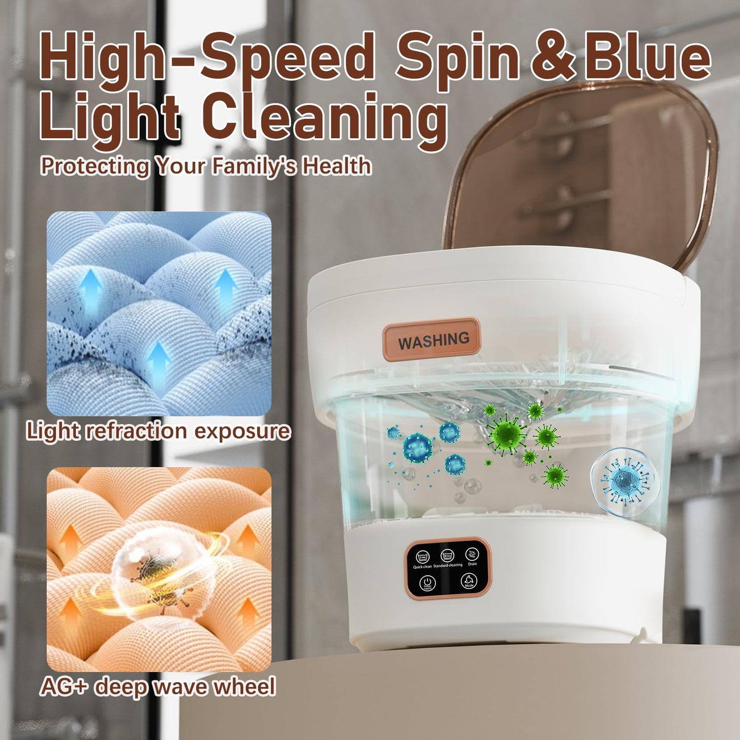 Portable Washing Machine - The Upgraded 12L Foldable Mini Washer with Powerful Cleaning & Low-Noise Design | Perfect for Household, Baby Clothes, Travel, Apartments/Dorms/RVs （Grey-White)