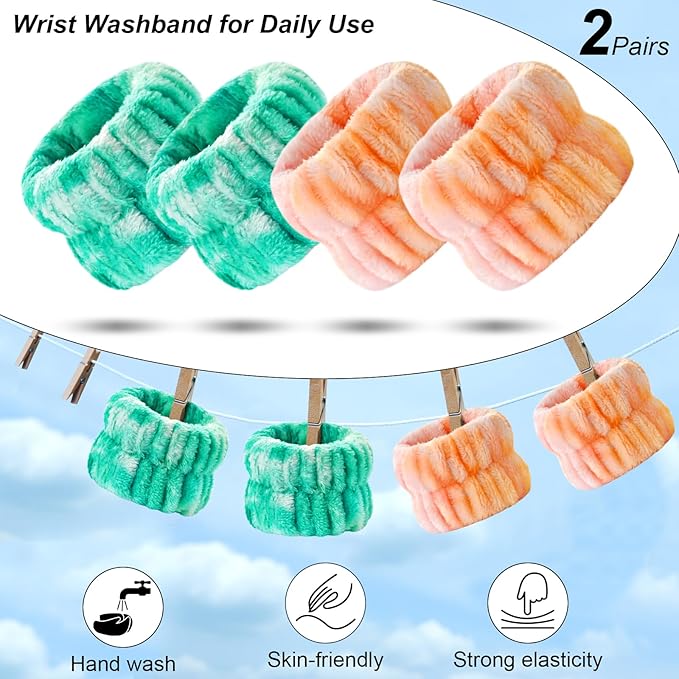 6PCS Spa Headband and Wristband Set for Face Washing, Soft Microfiber Skincare Hairband with Bow, Soft Absorbent Wrist Towels for Women Girls, For Makeup, Facial, Shower, Yoga