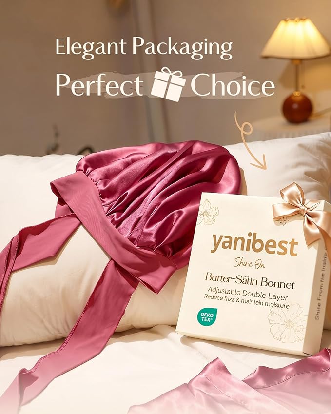 YANIBEST Adjustable Satin Bonnet for Sleeping Women Double Layer Hair Wrap Reduce Friction Prevent Frizz Natural Curly Hair
