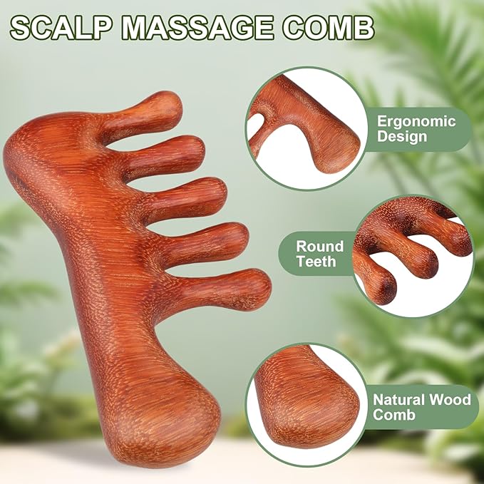 2 Pack Loc Comb for Sisterlocks, Wooden Scalp Massager for Dreadlocks, Sandalwood Wide Tooth Hair Comb for Microlocs, Natural Gua Sha Head Massage Tool for Hair Growth Relaxation Stress