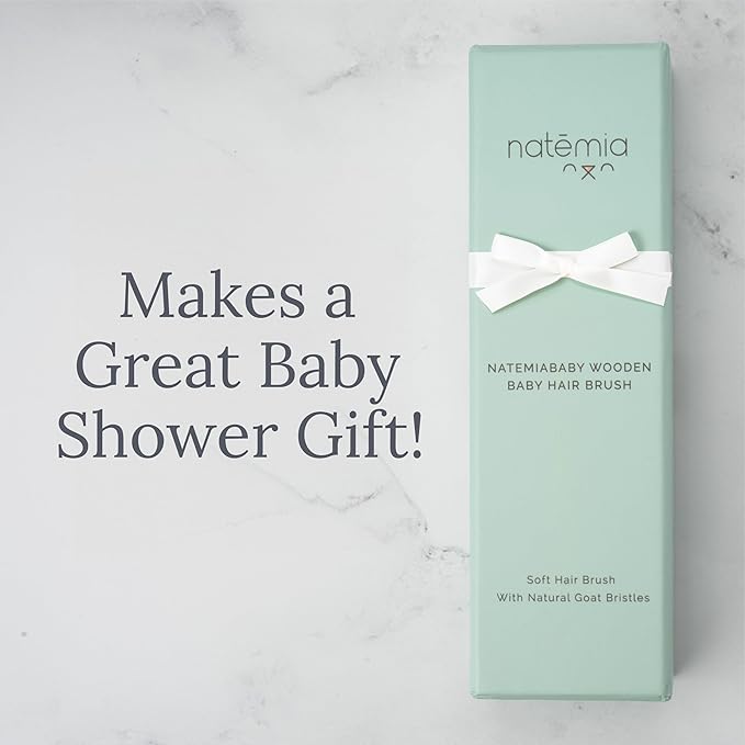 Natemia Soft Bristle Baby Hair Brush Set - 2 Pack Wooden Brushes for Newborns, Toddlers, and Baby Registry Gift