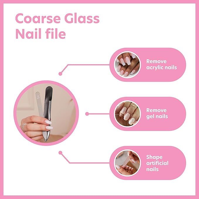 Bona Fide Beauty Czech Glass Nail File for Acrylic Nails, Crystal Glass Nail File with Case. Coarse Fingernail Filer (Gray)