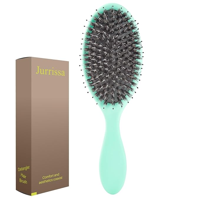 Boar Bristles Hair Brush for Women and Men, Detangling Hair Brush for Smoothing Massage Add Shine, Nylon&Boar Bristles Detangler brush for Hair Healthy (1 Pack-MintGreen)
