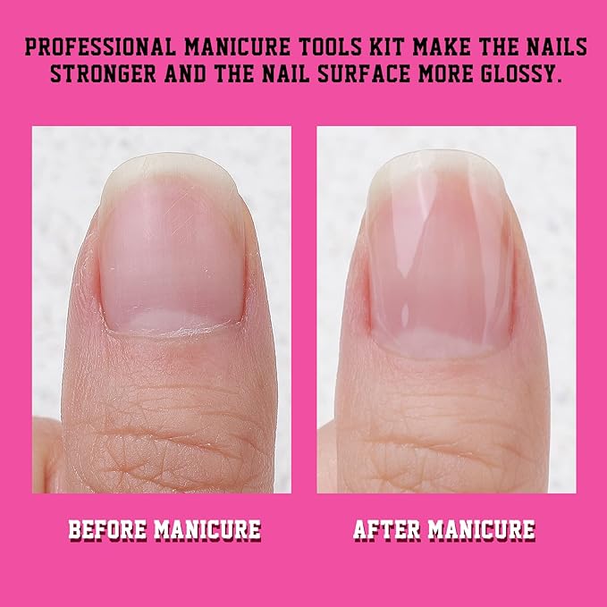 FANDAMEI Nail Files and Buffers, Manicure Tools Nail Care Kit with Nail File, Nail Buffer Block, Cuticle Care for Women with Nippers, Pusher Peeler. Cuticle Oil and Nail Prep Kit.