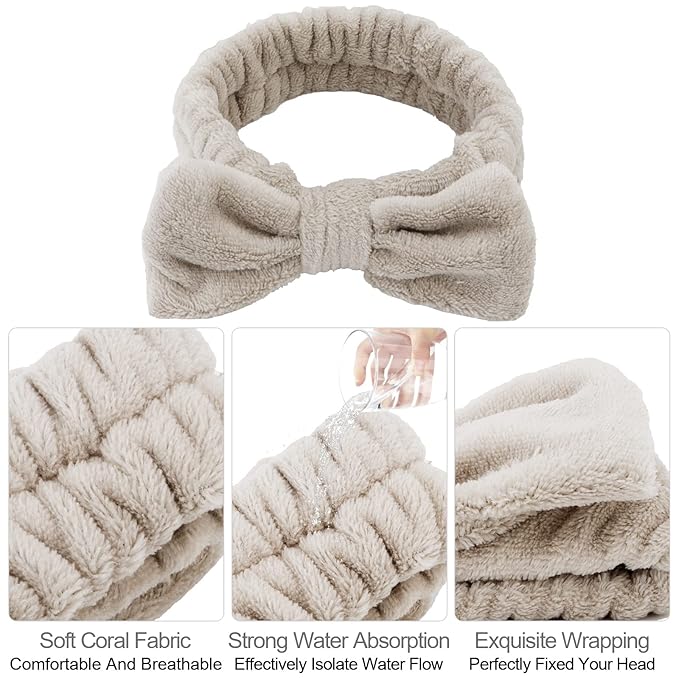 Casoty 6PCS Spa Headband and Wristbands Set,Soft Microfiber Makeup Headband with Bow & Absorbent Wrist Bands,Skincare Hair bands for Women Girls Face Washing Yoga Makeup Self-Care Gifts Ã¯Â»Â¿