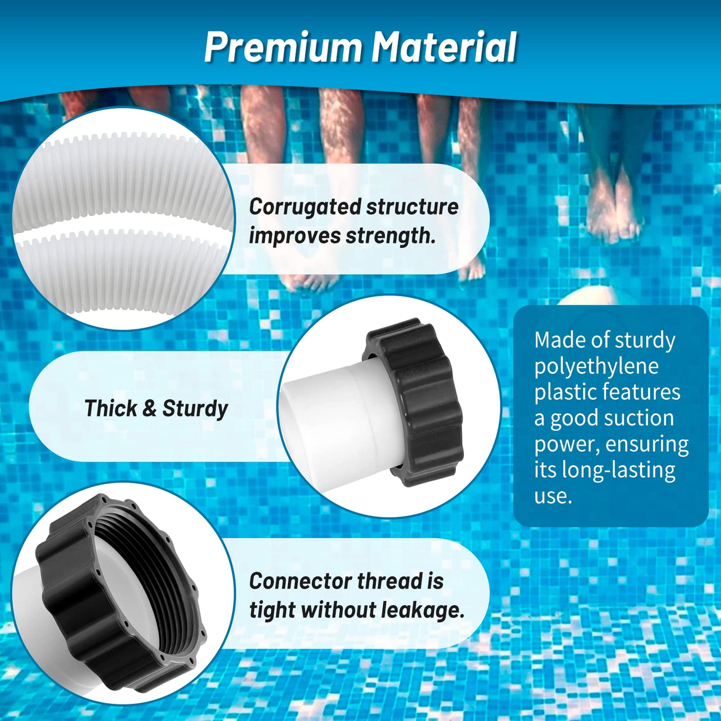 IDEASURE 1.5" Diameter 29060E Pool Pump Hoses for Above Ground Pools - 59" Long Pool Hoses for Intexx Cole man Filter Pumps, Sand Filters & Saltwater Systems with 1,500 to 2,500 GPH Capacity, 2 Pack