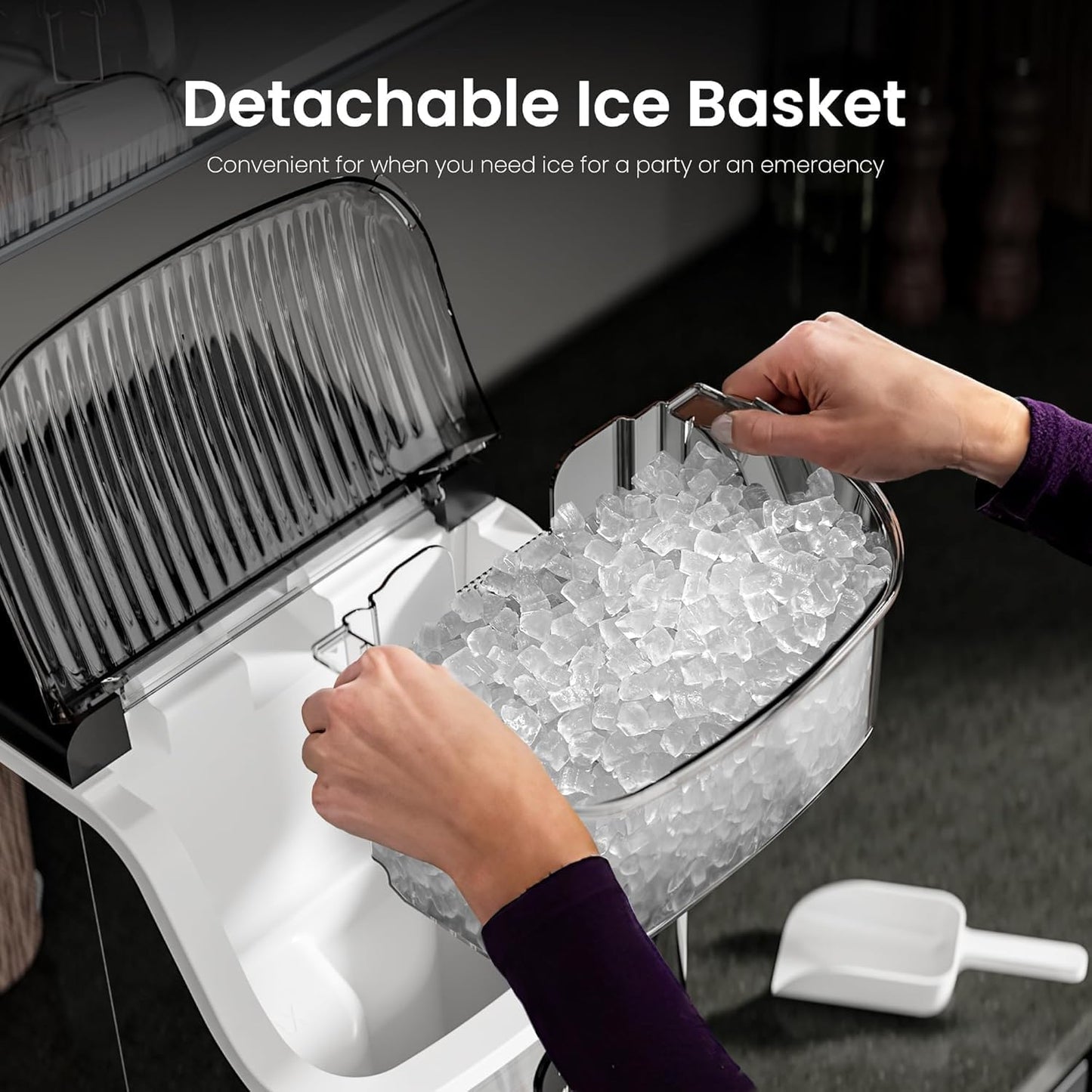 Nugget Ice Maker Countertop with Chewable Ice, 35lbs/Day, Portable Ice Maker Countertop with Handle, One-Click Operation, Compact Design Crushed Pellet Ice Maker for Home & Kitchen(Green)