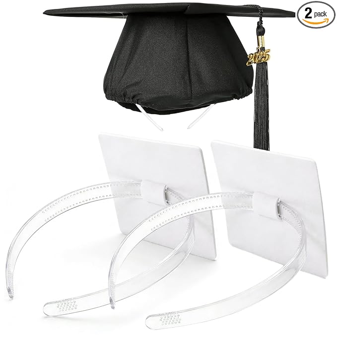 PUNCHMAN 2 Pack Graduation Cap Headband - Invisible All-Day Comfort Grad Cap Headband Insert - Secure Grad Hat Holder for Curly/Thick Hair - Anti-Slip Removable Graduation Hair Accessories,Clear
