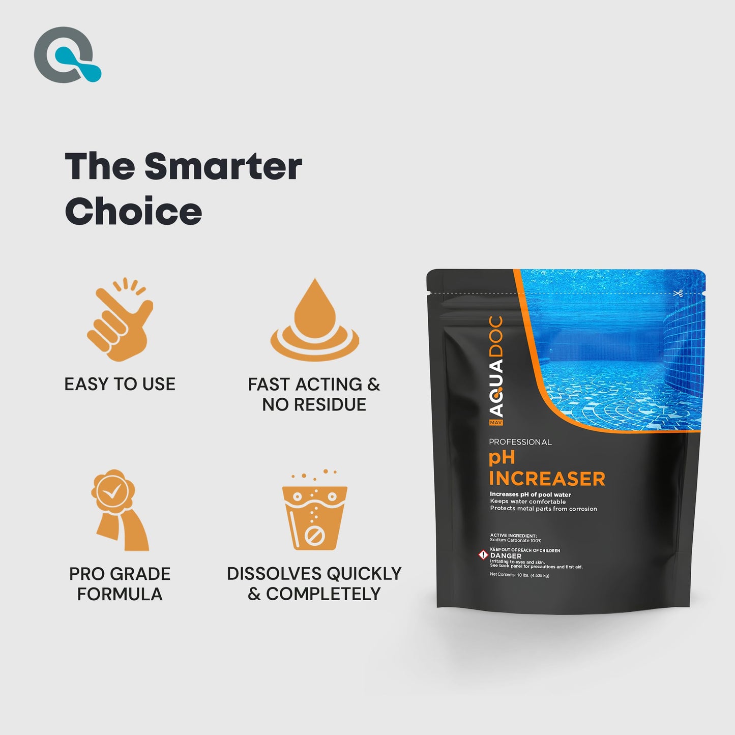 MAV AquaDoc pH Up for Swimming Pools - 10lb - pH Increaser for Pool Water - Sodium Carbonate Soda Ash for Swimming Pools - Pool Chemicals Made in The USA