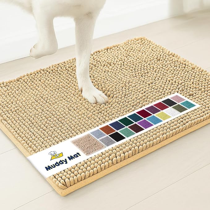 Muddy Mat® | Super Absorbent Door Mat Indoor, Microfiber Quick Dry Chenille Entryway Rug, Non-Slip Front Door Mat, Indoor Mats for Entryway, Machine Washable Pet Rug, Beige 5ft x 7ft