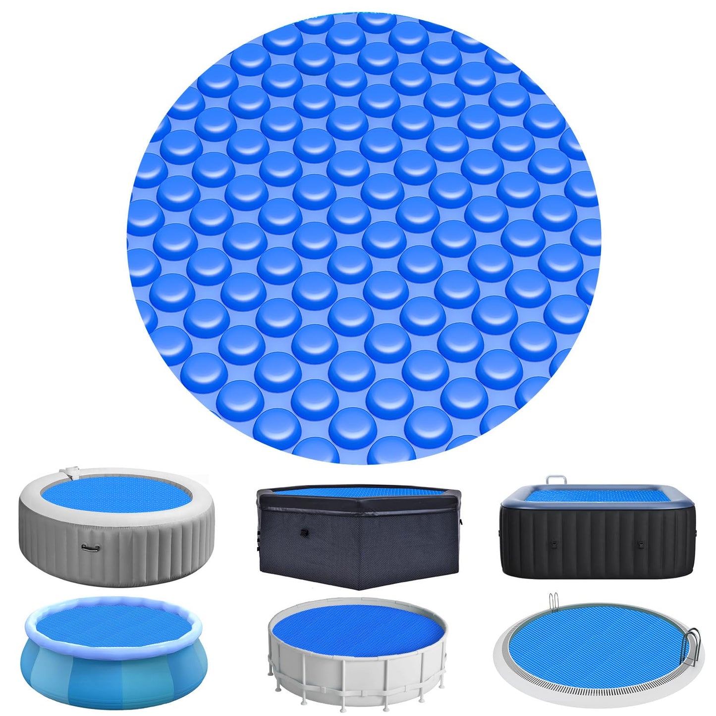Evoio Solar Pool Cover 15 ft Round for Above Ground Inground Pools Bubble Wrap Covers for Hot Tub Spa Thermal Heating, 12 Mil Circle Blue Floating Blanket for 6-24 Foot Feet Diameter Swimming Pools