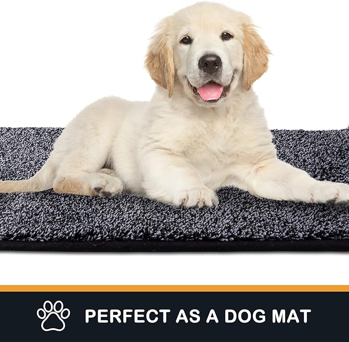 PURRUGS Dirt Trapping Door Mat 34" x 59", Non-Slip Machine Washable Entryway Rug, Dog Doormat, Indoor Front Door Mat, Super Absorbent Entry Rug for Muddy Shoes & Paws, Bluish Grey-Black