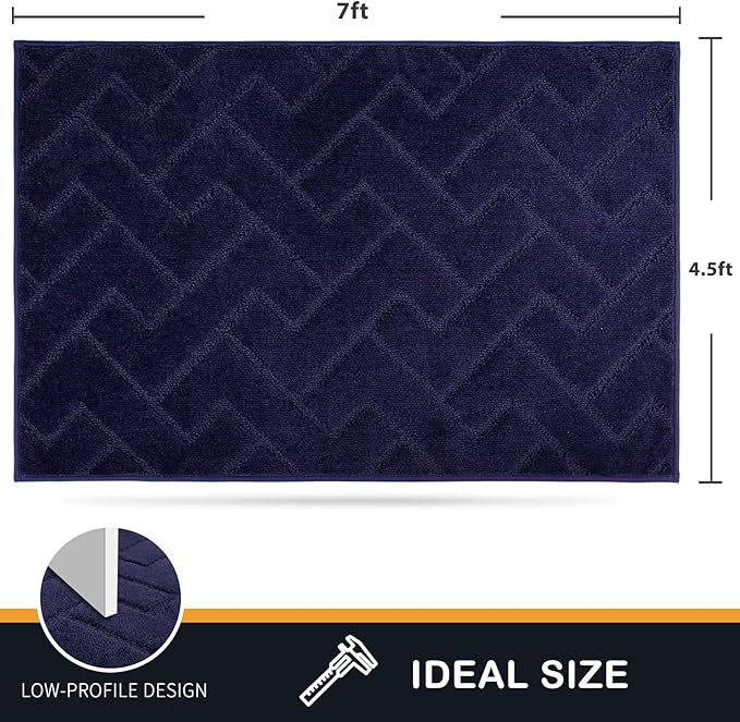PURRUGS Easy Care Area Rug 4.5ft x 7ft, Non-Slip Machine Washable Entry Rug, Dog Door Mat, Stain Resistant Accent Rug for Hallway, Bedroom, Living Room and Mudroom, Midnight Blue