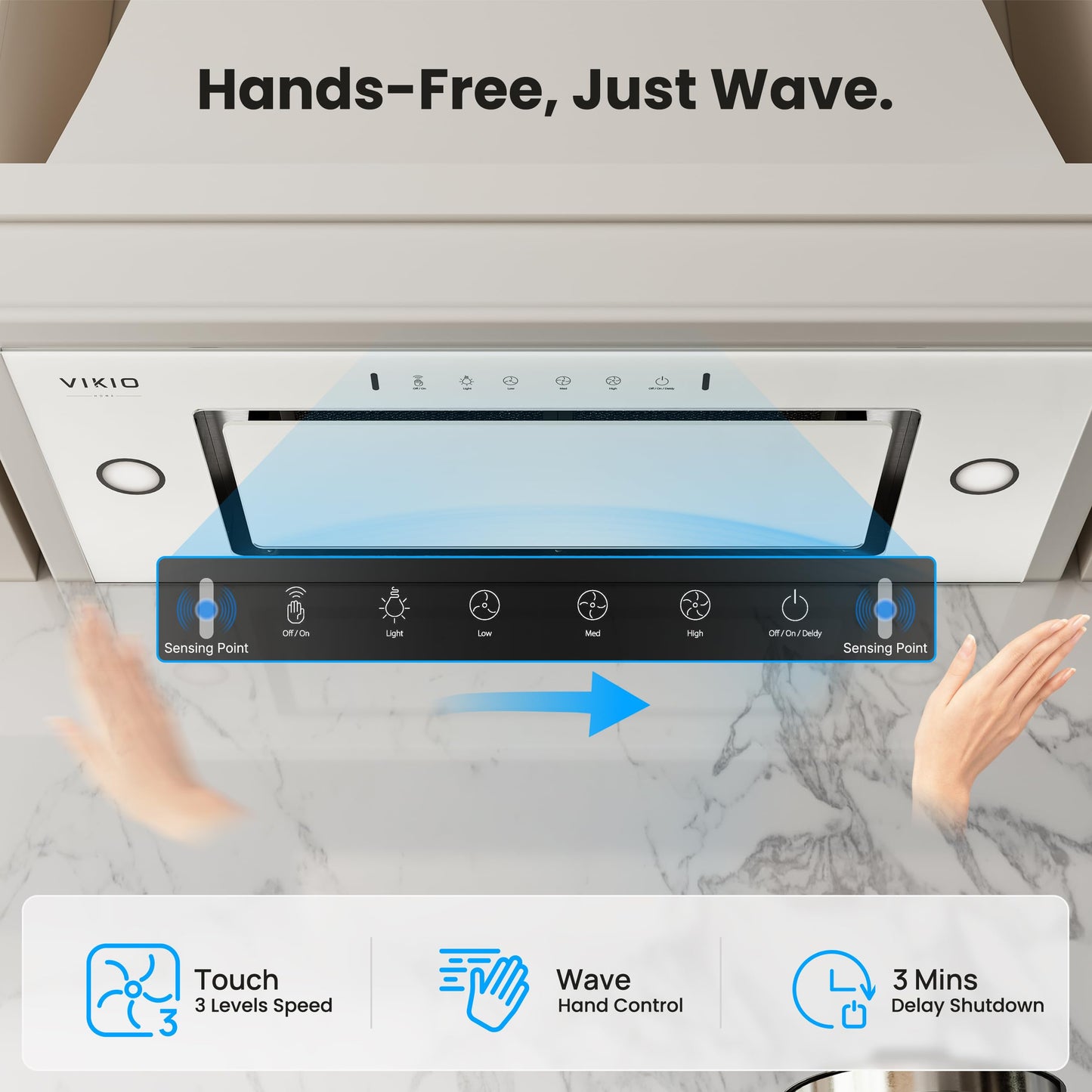 VIKIO HOME Range Hood Insert 30 Inch - Built-in 900 CFM Ducted/Ductless Range Hood with 3 Speed Fan, White Stainless Steel & Tempered Glass with Gesture Sensing &Touch Control for Over Kitchen Stove
