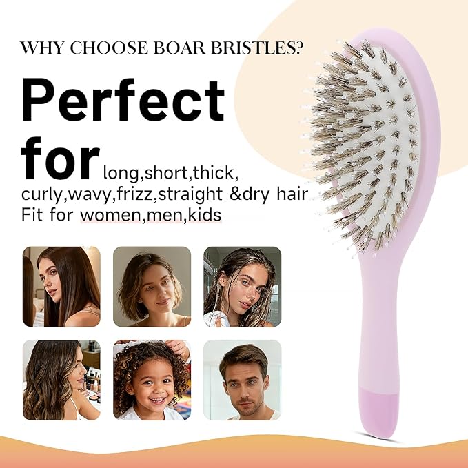 Boar Bristle Hair Brush -boar bristles + nylon pinsÃ¯Â¼Â Smoothes & Detangles All Hair Types, Hairbrush for Women, Men & Kids, Distributes Oils for Natural Shine & Stimulates Scalp