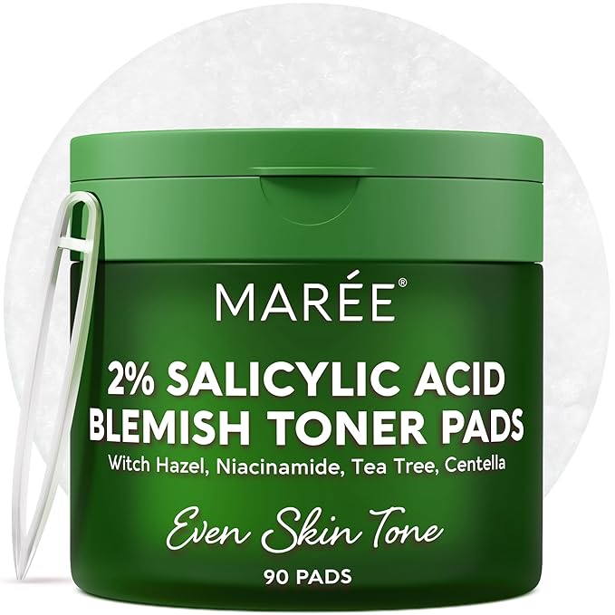 MAREE Blemish Acne Clearing Polishes - Daily Facial Radiance Toner Pads - Witch Hazel Pads Acne Face Toning - Acne Skin Care with BHA Salicylic Acid - Blemish Clearing Witch Hazel Device