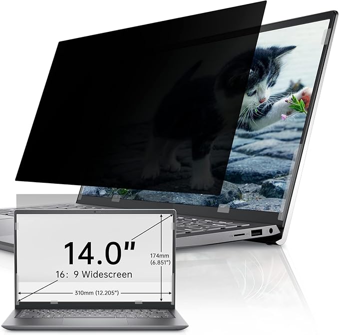 IPROKKO Laptop Privacy Screen 14 Inch 16:9 Aspect, Compatible with HP, Dell, Acer, Asus, Samsung, Lenovo Yoga & More, Removable Anti Blue Light Glare Spy Computer Monitor Filter Security Shield