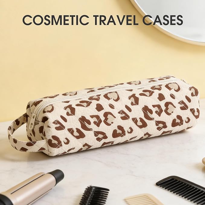 2PCS Portable Quilted Hair Tools Travel Bag for Curling Irons, Flat Irons, Hair Dryers & Styling Tools, Cosmetic Bag, Travel Case for Dyson, Shark Airwrap, Revlon, Pink Bow&Leopard