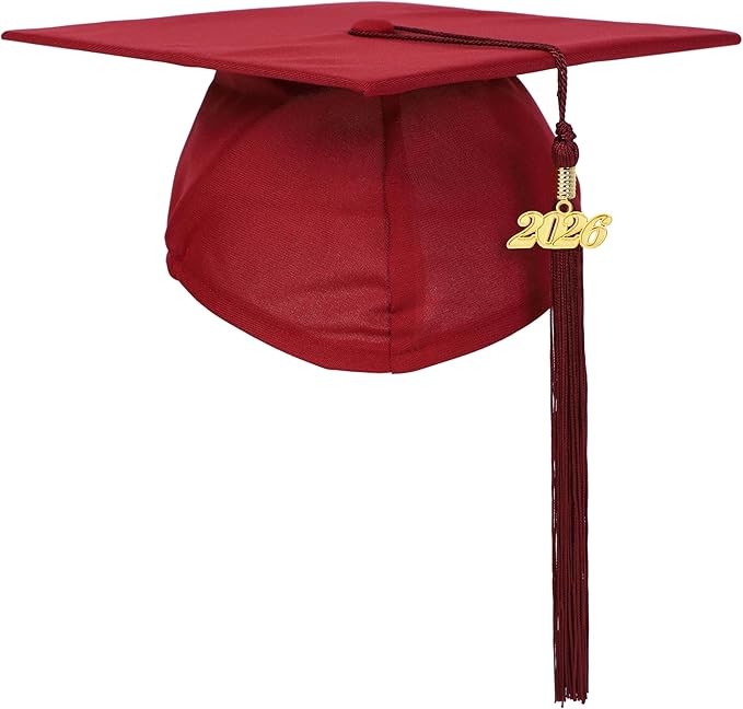 Unisex Adult Matte Graduation Cap with Tassel Year Charm