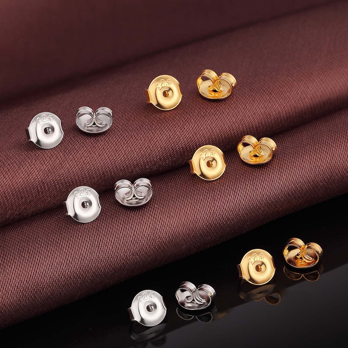 DELECOE 24pcs 925 Silver Earring Backs Replacements, 14K Gold Plated Hypoallergenic Earring Backs for Studs, Secure Locking Earring Backingsfor Stud Earrings, 6mm Gold