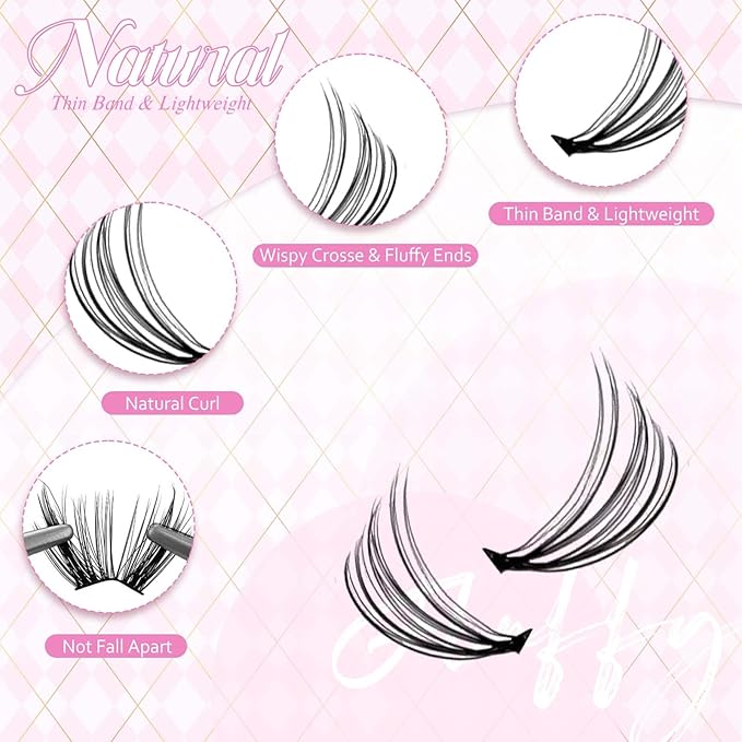 DIY Lash Extensions Kit, Lash Clusters Individual, Lash Bond and Seal, Clusters Lash Glue Remover and Eyelash Tweezers for Eyelash Extensions Beginners (10D+20D-0.07D, 8-16mm, Kit)