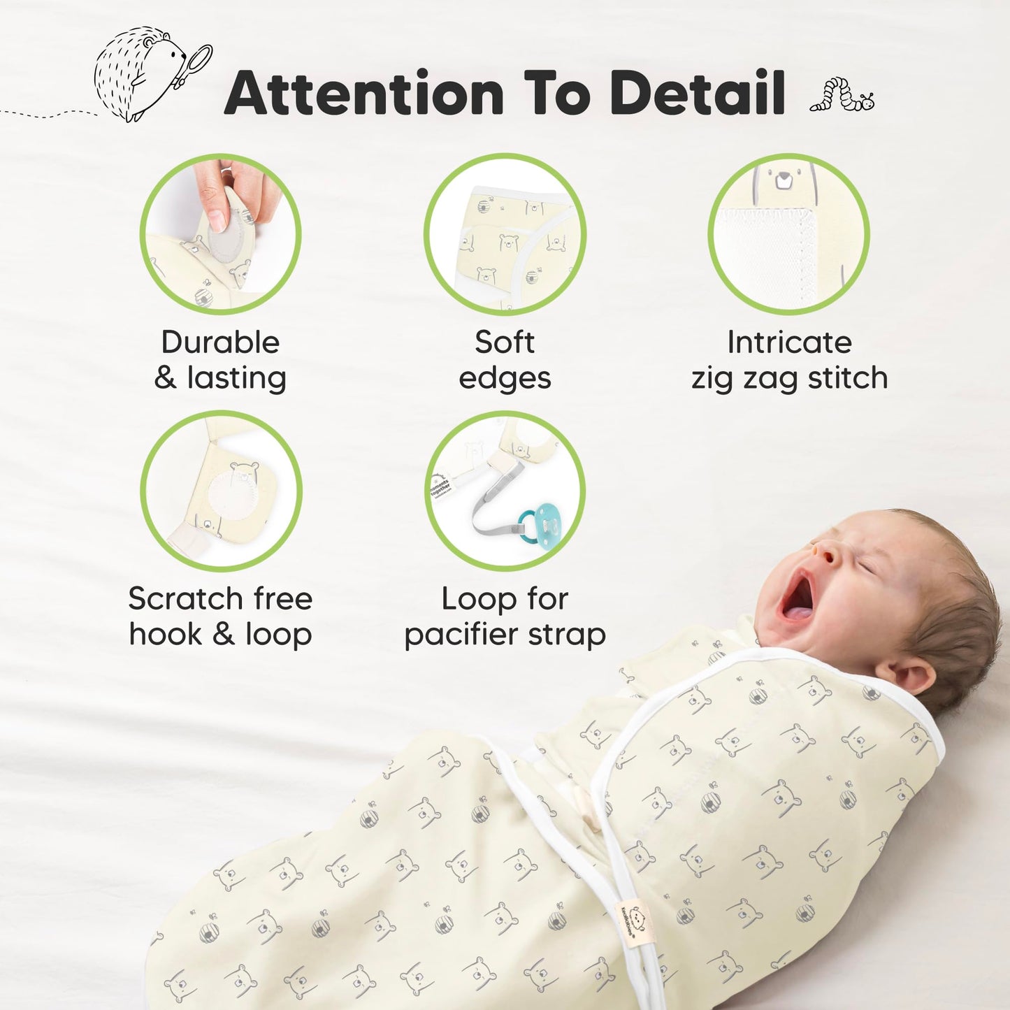 3-Pack Organic Baby Swaddle Sleep Sacks - Swaddles for Newborns, Infant 0-3 Months, Baby Girls, Boys, Soft & Snug Newborn Sleep Sack, Nursery Swaddling Blankets (Bumble Bear, OS)