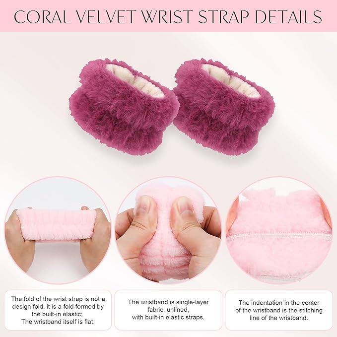 CAVETEE 3 Piece Pink Bear Ears Headband Set - Elastic Headband, Wristband for Women, Girls Wash Face, Skincare, Shower