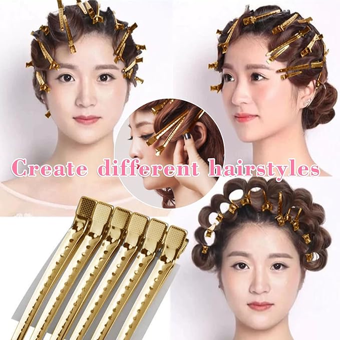 40 PCS 3.5 Inch Golden Duck Billed Clips,Metal Alligator Curl Hair Clips with Holes for Styling, Coloring, Thick Hair Rollers, Salon Use,Alligator Clips for Women for Thick Hair & Thin Hair,golden