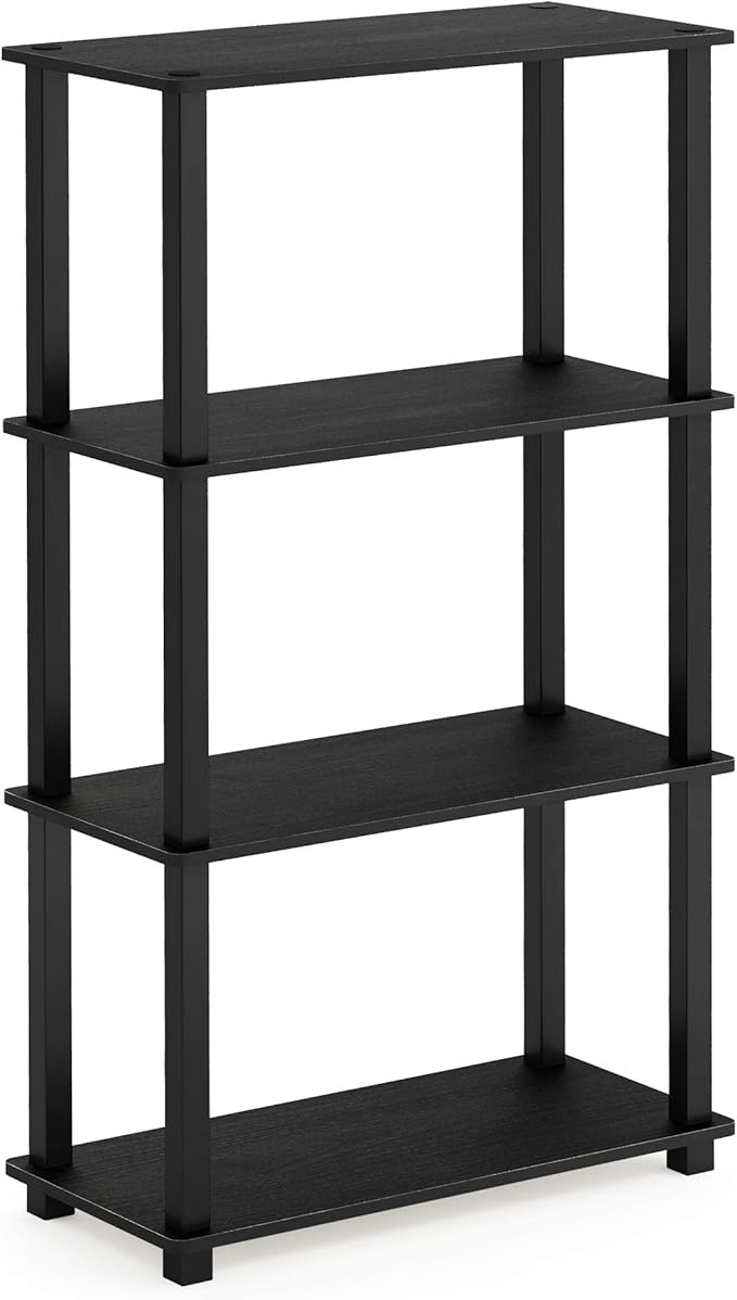 Furinno TURN-S-TUBE Storage Shelves, 4-Tier Book Shelf, Corner Shelf, Toolless Open Shelves, for Organization and Storage, Living Room, Garage, Home Office, Americano
