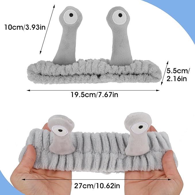 Snail Headband for Face Washing, Spa Makeup, Sports - Cute Coral Fleece Elastic Headband with Creative Hair Accessories