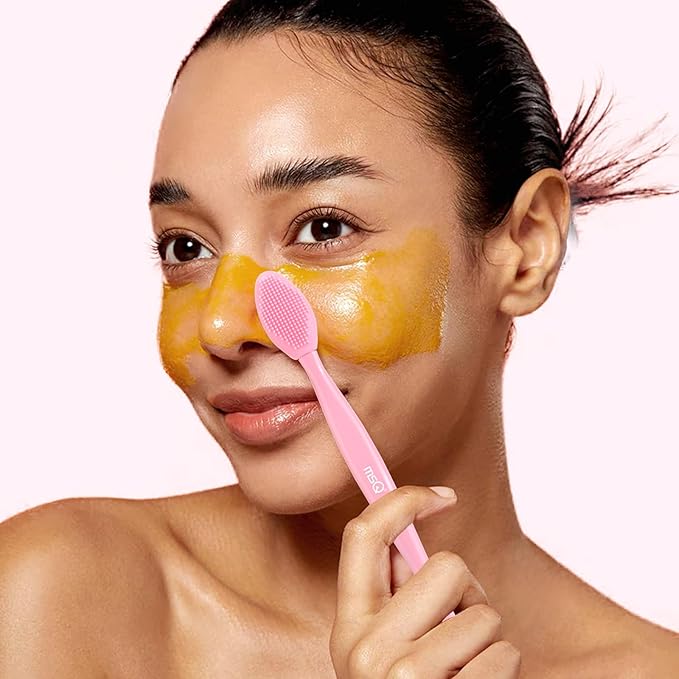MSQ 3PCS Lip Scrub Brush, Double-end Silicone Nose Clean Brush Lip Exfoliating Brush for Man Women Double-Sided Soft Lip Brush for Smoth Lip Appearance,Pink