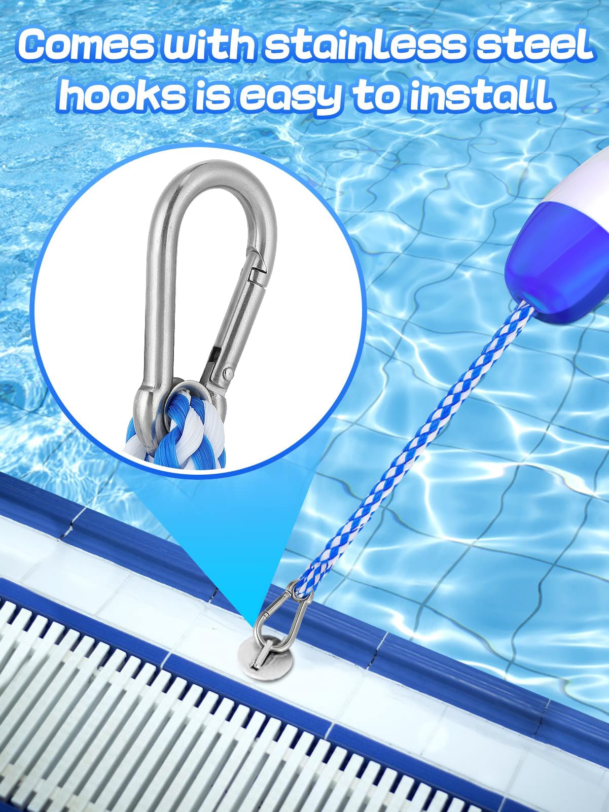 16ft -20ft Adjustable Pool Safety Rope with Floats, Floating Pool Divider- Sturdy, Effective Visibility, Easy to Install - Floating Barrier for Inground Swimming Pools Separating Depth