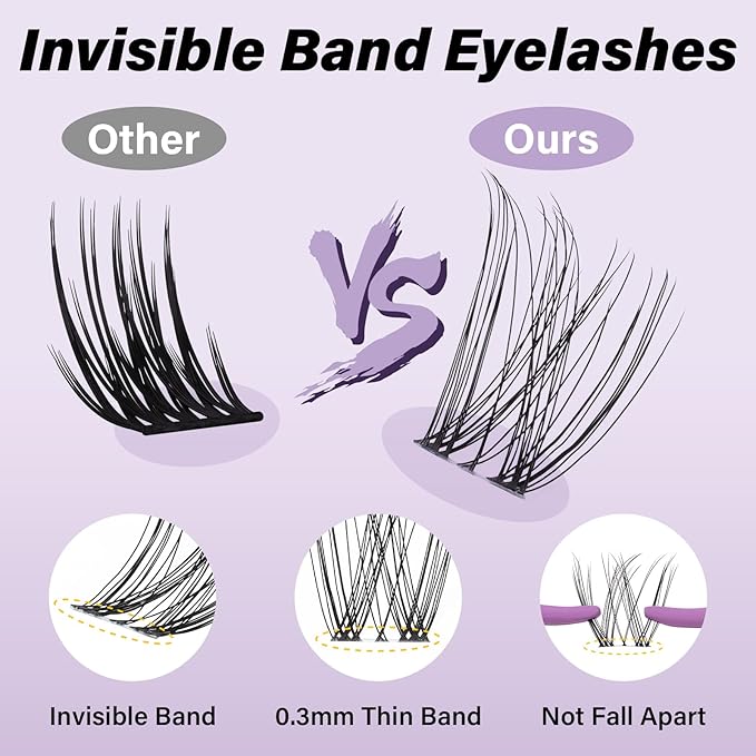 B&Q Venus Lash Clusters Invisible Band False Eyelashes Clusters Natural Cluster Eyelash Extensions Comfortable Individual Lashes Extension DIY Soft Eyelash Clusters （Venus-MIX8-18mm）