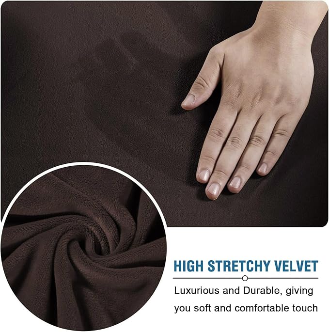 H.VERSAILTEX Modern Velvet Plush 4 Piece High Stretch Sofa Slipcover Cover Form Fit Luxury Thick Velvet Extra Large Sofa Cover for 3 Cushion Couch Width Up to 105 Inch (XL Sofa, Brown)