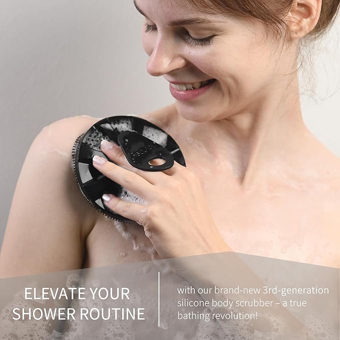 Silicone Body Scrubber 2 Pack, BEAUTAIL Gentle Bristles Shower Bath Brush, Lather Nicely, Soft Massage Body, More Hygienic Than Loofah, Gentle Exfoliating for Sensitive Skin, Purple+Black